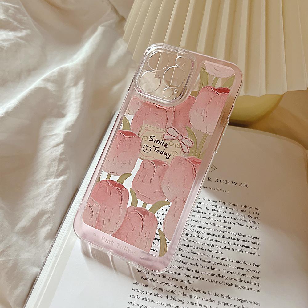 Small Fresh Tulip 13 Suitable for Apple 16 Promax Mobile Phone Case Iphone17 Transparent 12 Anti Fall XR Women 14