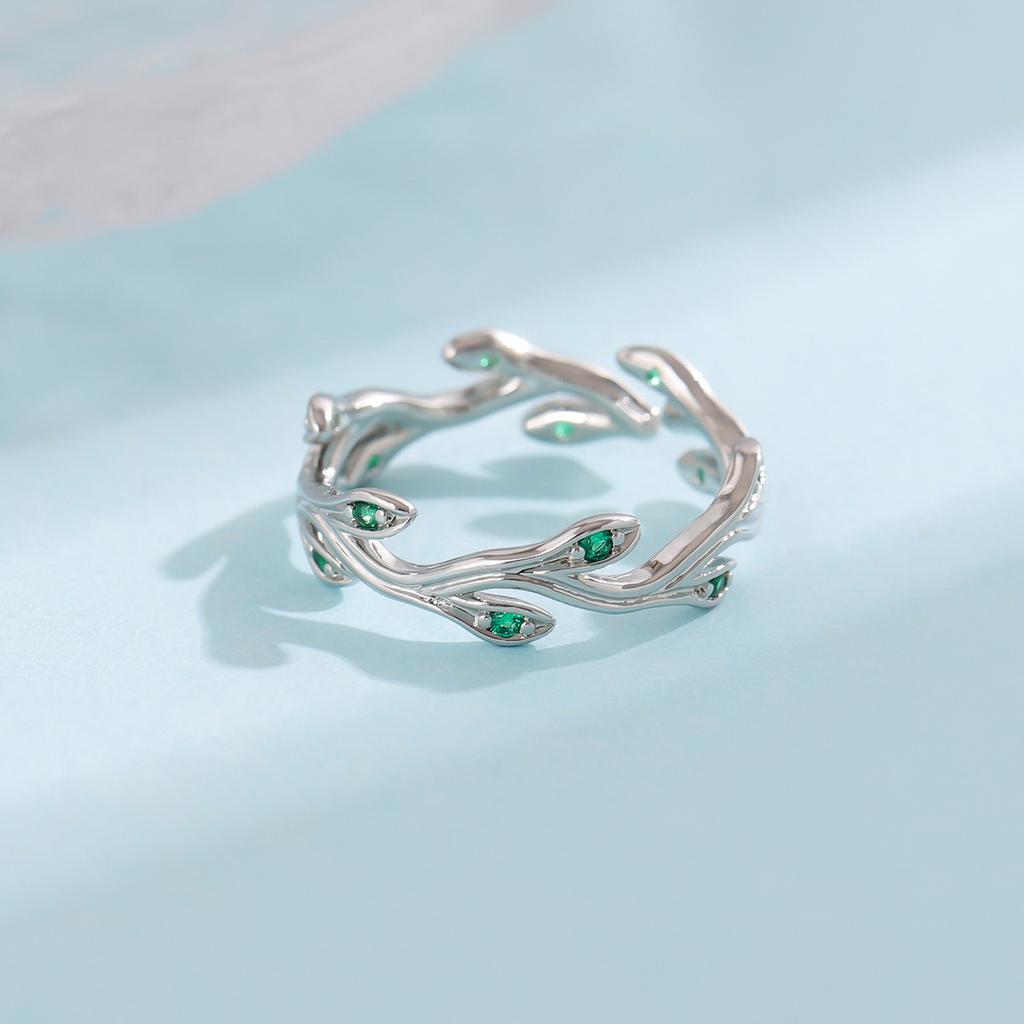 925 Sterling Silver Rings For Women Geometric Fine Jewelry Finger Adjustable Simple Blue Stone Leaf Ring For Party Birthday Gift