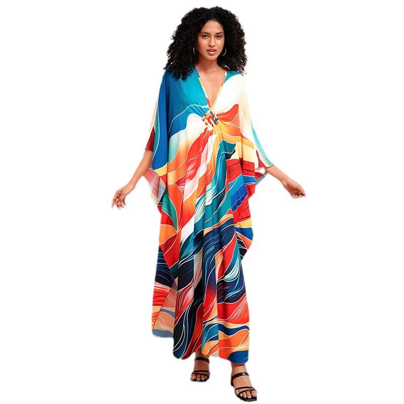 European & American Plus Size Printed Beach Cover-up Dress