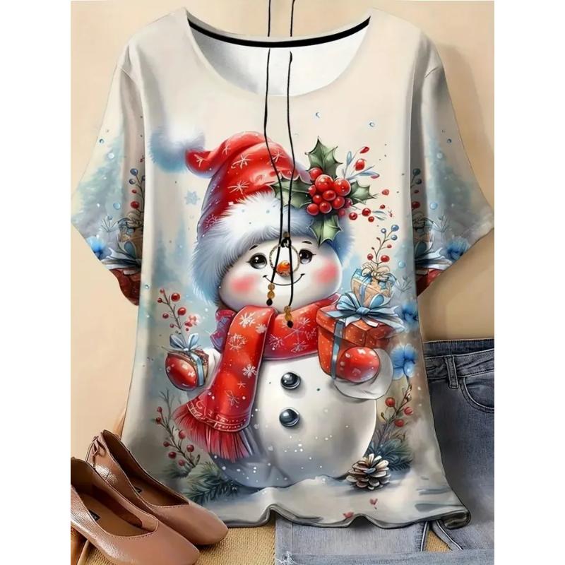 Moda para Mujer Cuello Redondo Manga Corta 3D Casual Estampado a Color Camiseta Casual de Manga Corta con Cuello Redondo