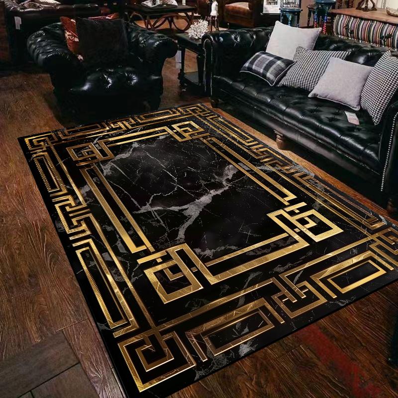 Leichter Luxus Schwarz Gold Teppich Wohnzimmer Marmor Dekoration Sofa Couchtisch Bereichsteppiche Zuhause Schlafzimmer Rutschfest Büro Fußmatten