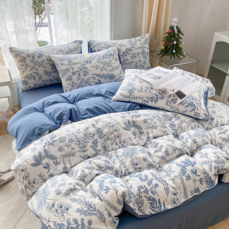 JOYBLISS 4-piece Cartoon Heart-shaped Plant Floral Print Set, Quilt Covers, Bed Sheets and Pillowcases (no Padding), Suitable for Bedroom