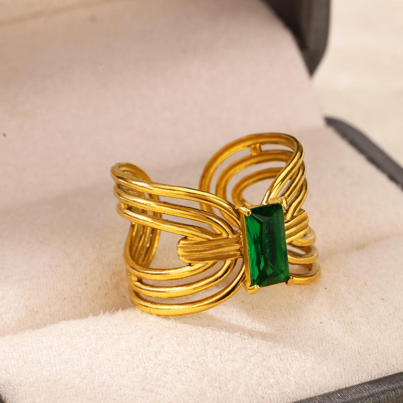 Inele Inimă cu Zircon Cristal Verde Vintage Pentru Femei Culoare Aur Oțel Inoxidabil Inel Deschis Modă Estetic Zircon Cadou Nuntă