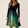 Women's Casual Fashion V Neck Long Sleeve Christmas Printed Party Vintage Long Dresses