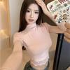 Women's Summer Pure Sexy Lace Short Sleeve T-Shirt Slim Fit Design Spice Girl Semi-turtleneck Button Top