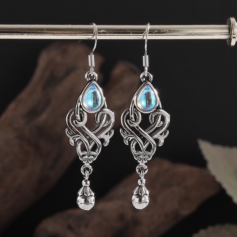 Retro Ethnic Style Red Zircon Earrings for Women, Elegant Earrings Accessories