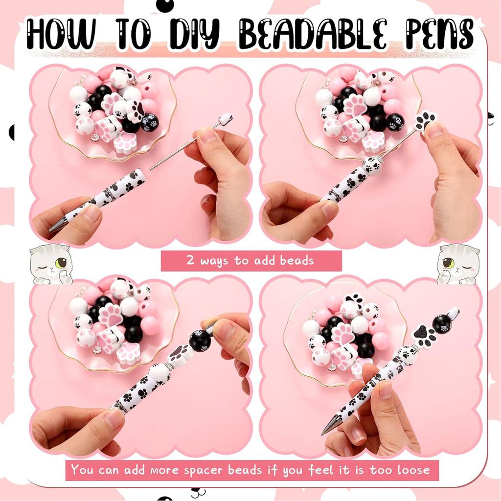 82Pcs DIY Beadable Ballpoint Pen with Craft Beads, Rhinestone Beads