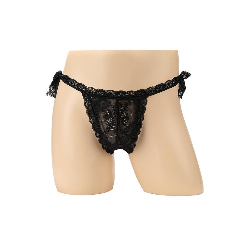 Men's Sexy Panties Lace Bag Bag Bag Egg Trendy Men's Transparent Thong Sexy Low Waist Strap Nightclub Briefs