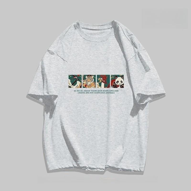 2025 Těžké Tričko s krátkým rukávem ze 100% čisté bavlny s potiskem pandy pro muže a ženy Ležérní móda Podzim a zima Univerzální tričko