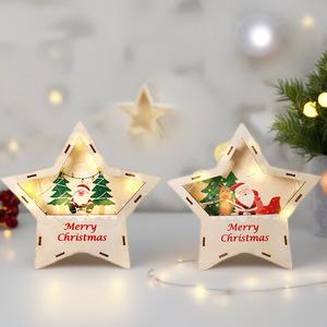 Wooden LED Five Point Star Christmas Tabletop Decor Light Up Night Lamp Holiday Centerpiece For Kids Home Desk Display Cozy Gift