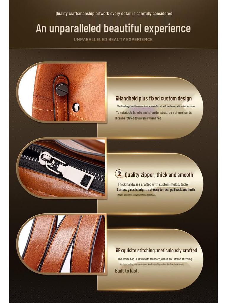 Genuine Leather Large Capacity Handbag for Oily Skin - Fashionable Crossbody and Shoulder Bucket Bag