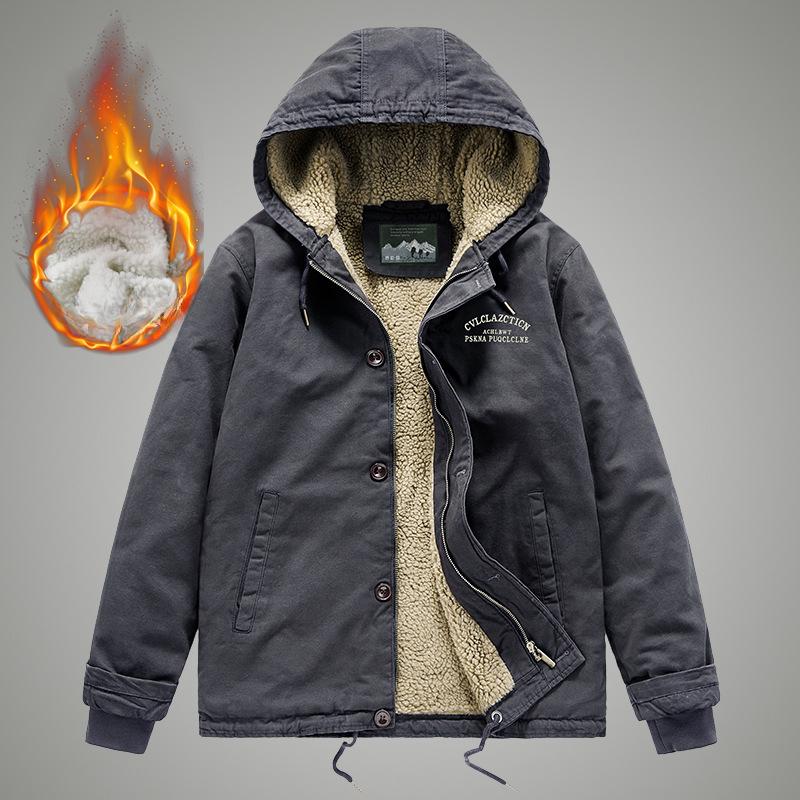 Winter Men's Cashmere Casual Cotton-padded Jacket, Pile of Young and Middle-aged Hooded Cotton-padded Jacket, Vintage Cargo Jacket