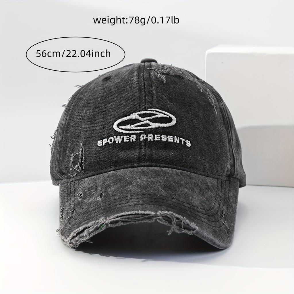 Vintage-Inspired Men's Denim Baseball Cap with Distressed Letter Design - Fashionable Streetwear