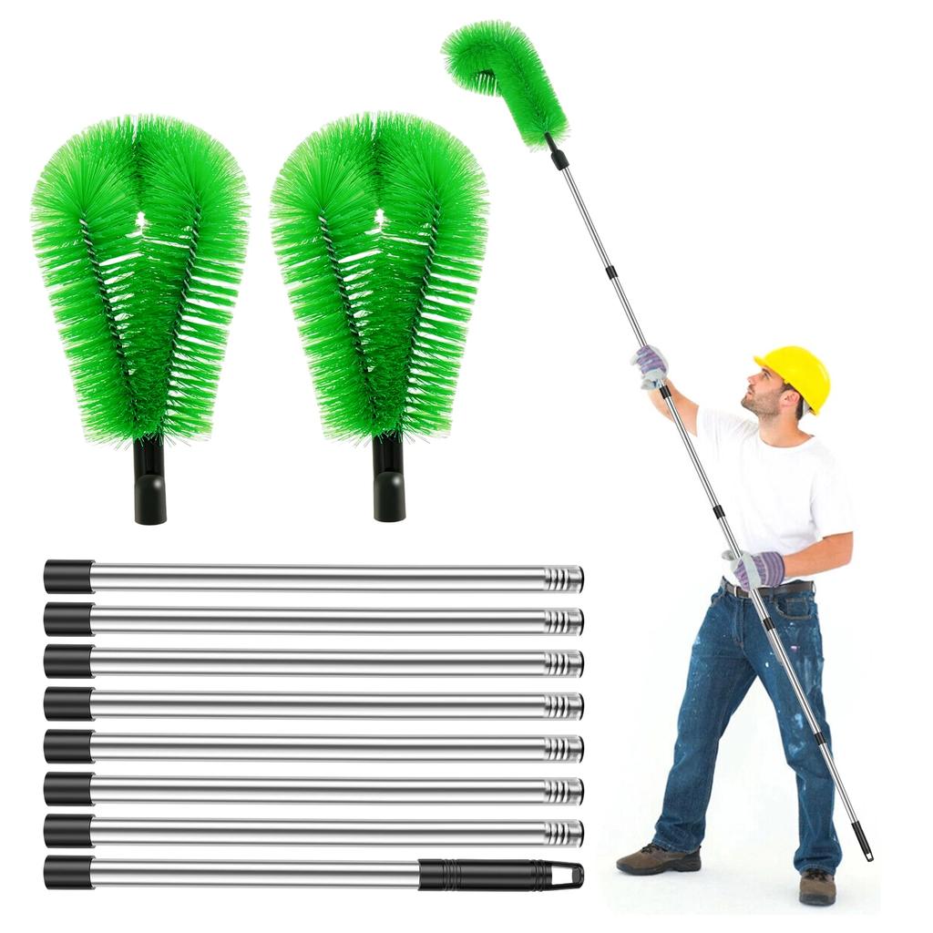Gutter Cleaning Brush Telescopic Gutter Clean Tools with 2 Brush Heads and 8 Stainless Steel Tube Total length 320cm for Home