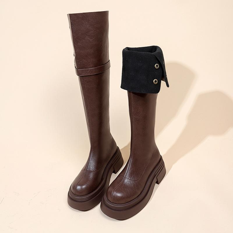 Two Knee-high Boots for Women 2025 Autumn and Winter New Martin Boots Thick-soled Small Man Taller and Thinner Long Boots