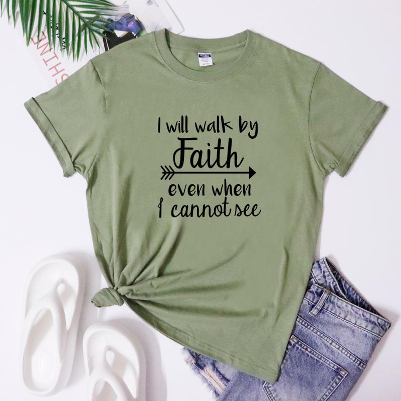 I Will Walk By Faith Tshirt Casual Unisex Short Sleeve Christian Bible Top Tee Religious Jesus Power Inspirational Tshirt