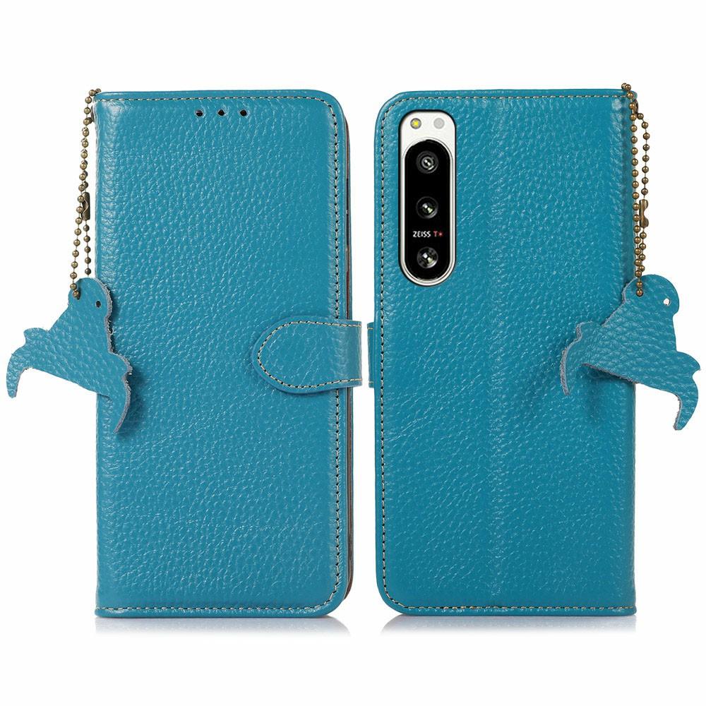 For Sony Xperia 5 IV 5G Case RFID Blocking Genuine Cow Leather Phone Cover Litchi Texture