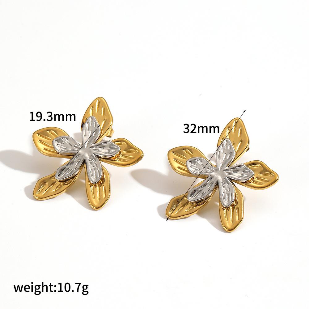 Retro Gold Stainless Steel Butterfly Flower Earrings