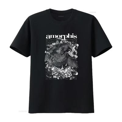 T-shirt Noir Amorphis Circle avec Design Complexe d'Aigle et Floral Parfait pour les Fans de Metal vintage Lavé Décontracté Polyvalent
