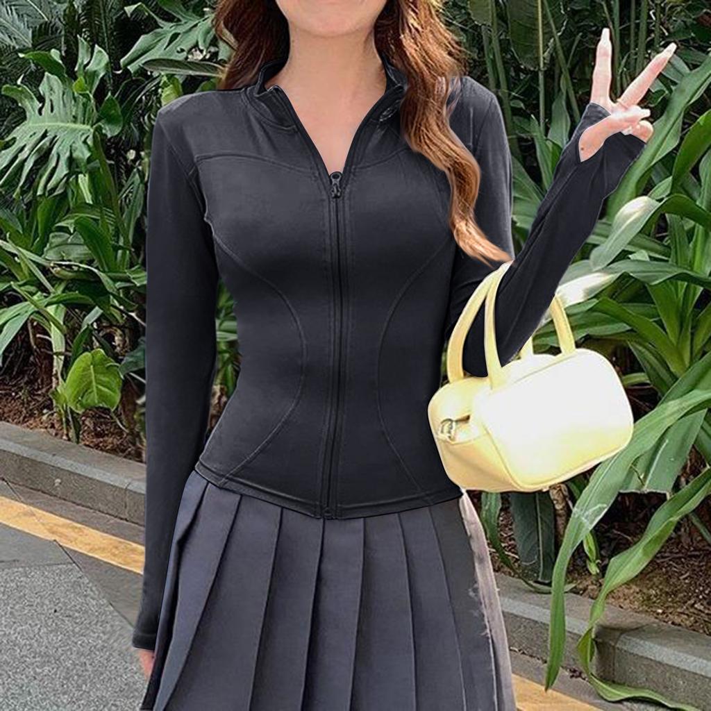 Women's Fashion Casual Slim Fit Cardigan Jacket Yoga Fitness Clothes Thin Top Stand Collar Nylon Sun Top