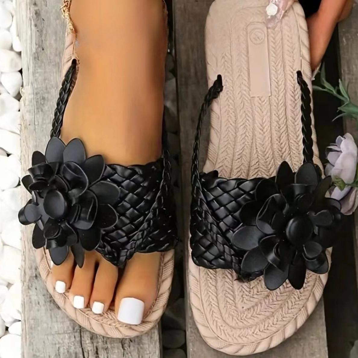 

Женские летние тапочки с цветами, домашние уличные тапочки, тапочки для ванной, пляжные тапочки 41 чёрный