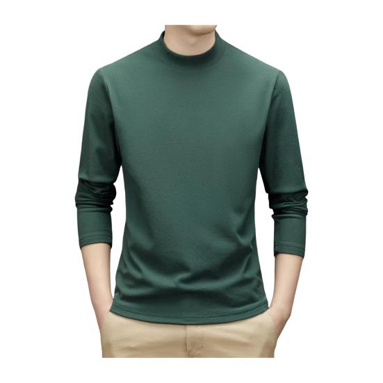Spring Autumn Men Top Neck Protecting Half-high Collar Double-sided German Velvet Slim Fit Stretchy Long Sleeves Pullover Basic Sweatshirt for Home