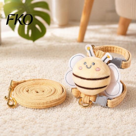 Ajuste Seguro Corda de Guia para Animal de Estimação Coleira de Veludo para Gato com Guia, Colete à Prova de Fuga Jaqueta de Passeio Respirável Brinquedo de Pelúcia Abelha, Ajustável para Gatos Cães Pequenos