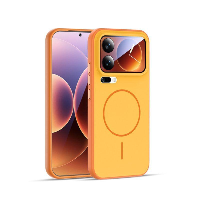 

Light Luxury Magnetic Suction Skin Phone Case for Xiaomi 17Pro Mi17 Pro Max Independent Metal Button Shocjproof Protective Cover Xiaomi 17 оранжевый
