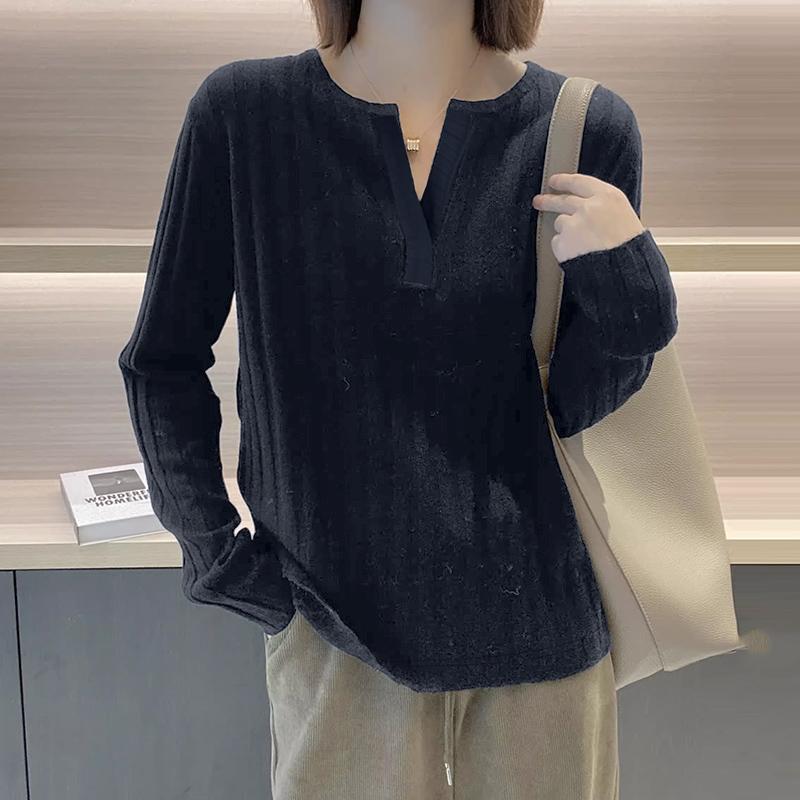 

ZANZEA Женская повседневная блузка с V-образным вырезом и длинным рукавом, тонкой вязки S темно-синий