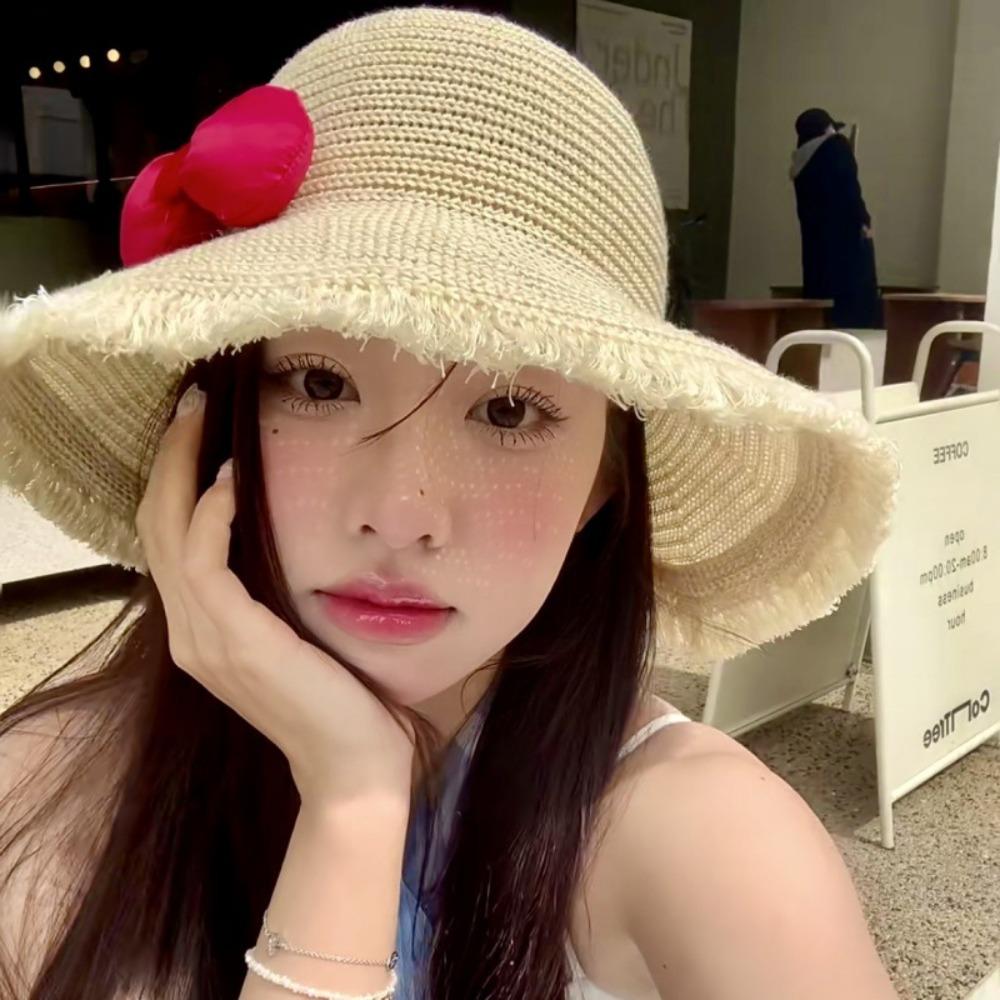Breathable Woman's Straw Hat Elegant Lace Brim Sunshade Cap Casual Big Bowknot Sun Hat  Girls