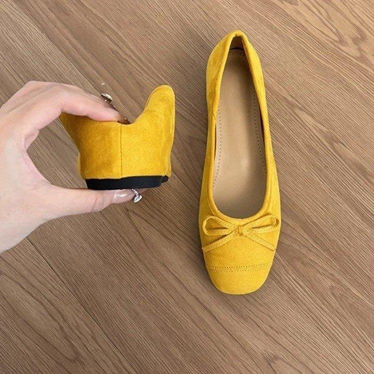 Yellow Single Shoes Women's 2025 New Summer Soft-soled French Evening Bow Flat-bottomed Super Fire Ballet Shoes