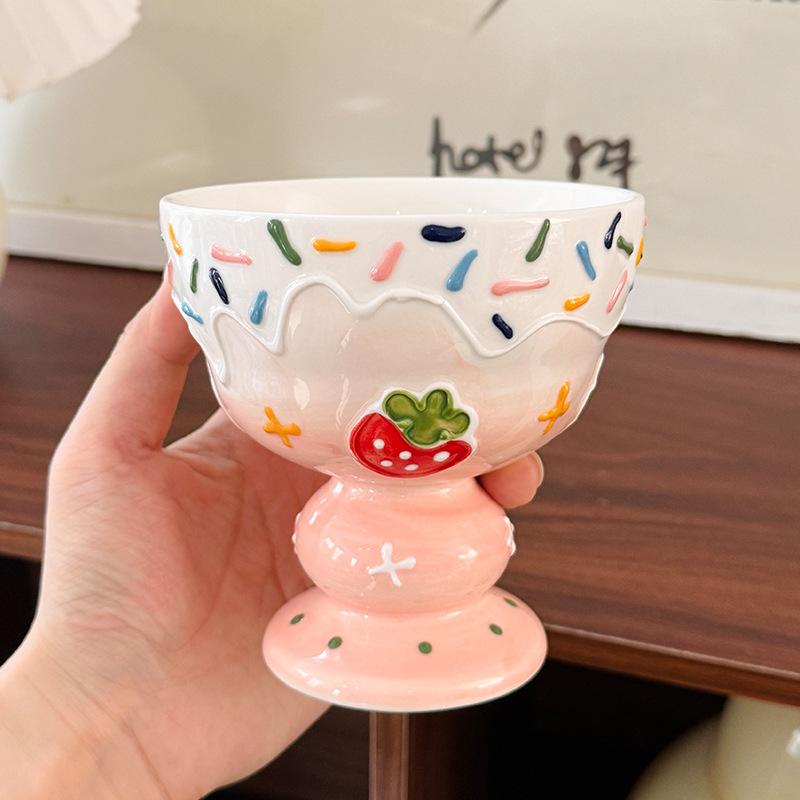 

Girls High-Value Hand-Painted Stacking Ice Cream Goblet Household Breakfast Cup Underglaze Water Drinking Cup Gift About 280ml