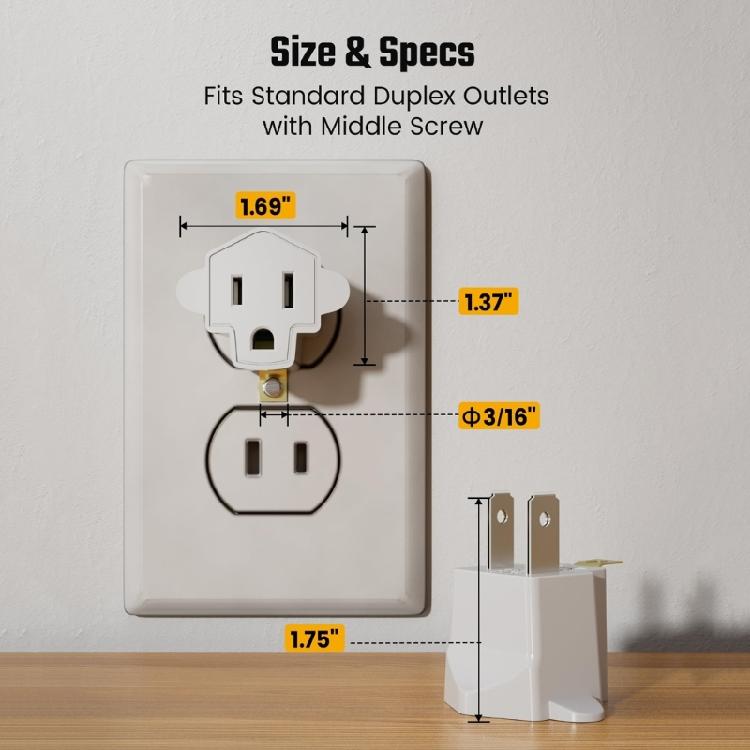 Heavy Duty Wall Plug Adapter 2 to 3 Prongs Outlet Adapter Grounding Plugs Adapter Fast Charging Travel Adapter Enduring