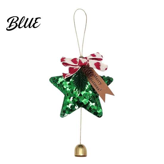 Seasonal Party Supplies Glitter Star Bell Ornaments Sequin Hanging Decoration with Bow Pine Indoor Christmas Tree Trim Cone Sparkly Pendant