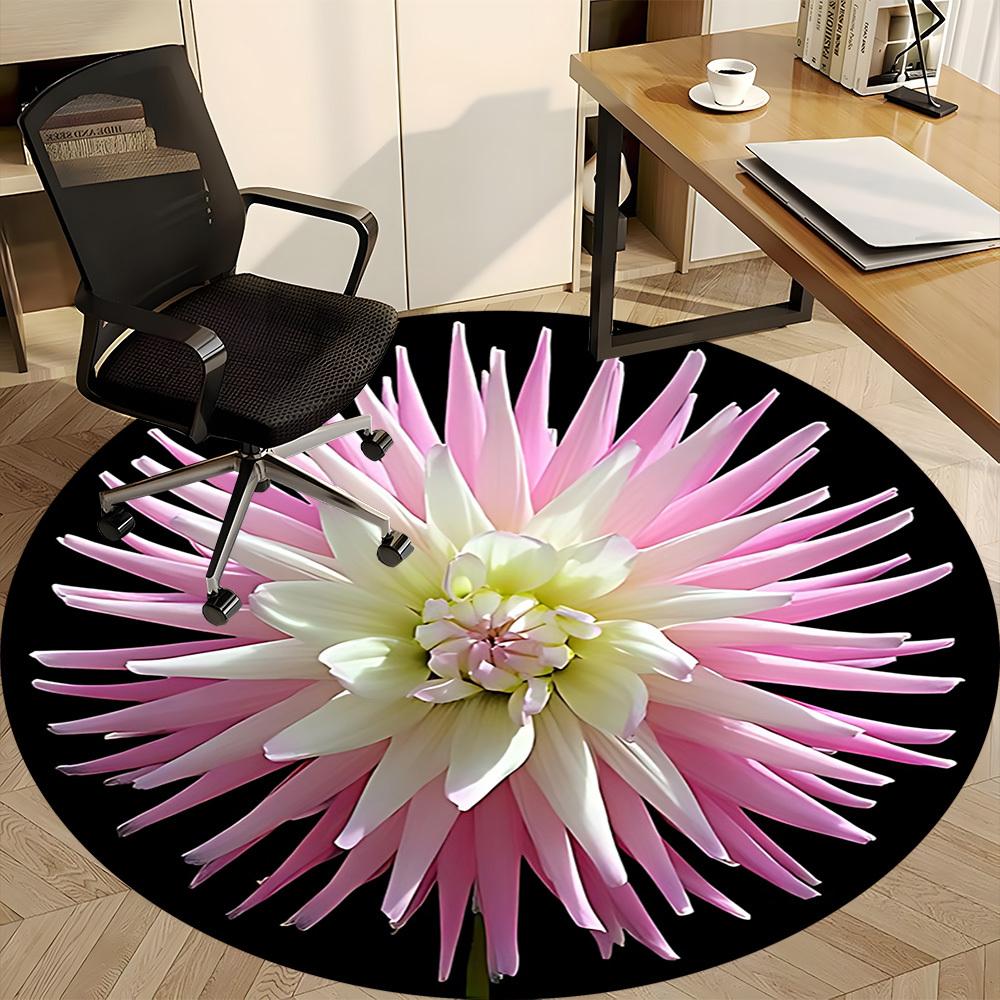 1pc Pink Dahlia Flower Chair Carpet for Office, Round Non Slip Durable Large Size Office Carpet, Suitable for Office