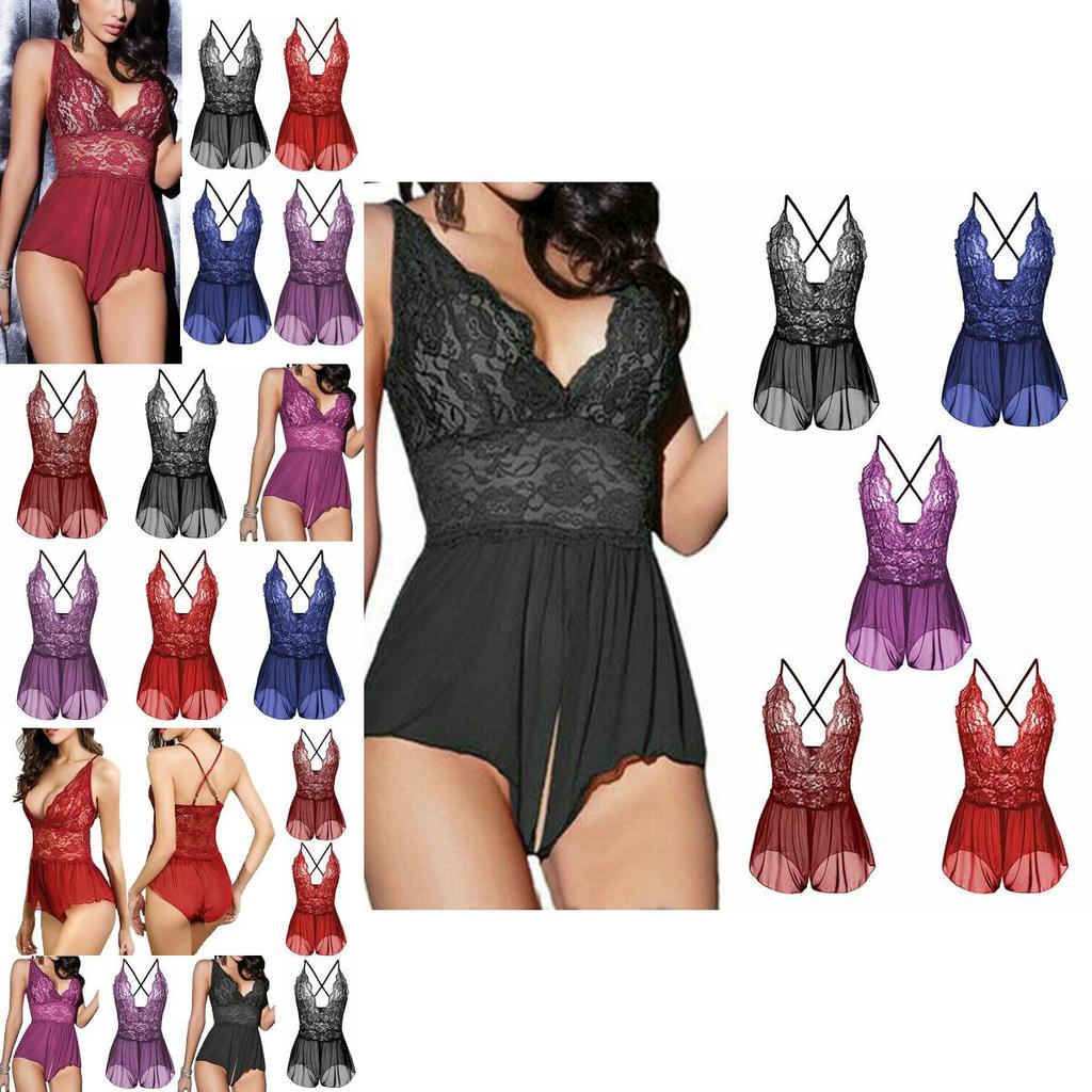 Women V Neck Lingerie Cross Back Babydoll Opencrotch Sleepwear Plus S3xl Size
