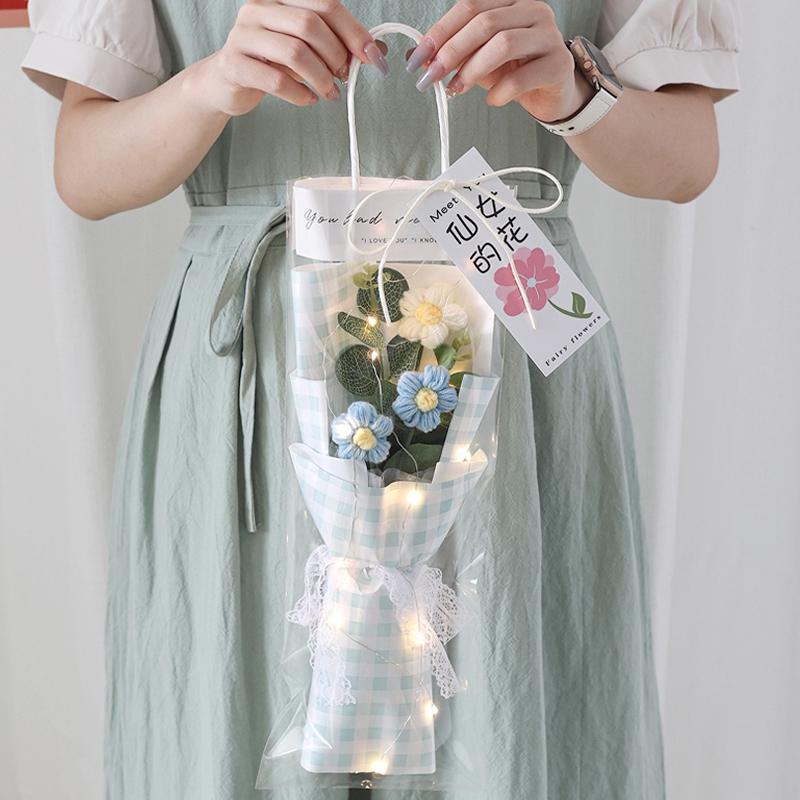 Crochet Flower Lighting Flower Bouquet Handmade Woven Flowers Knitted Graduation Bouquet Wedding Party Bouquet Gift