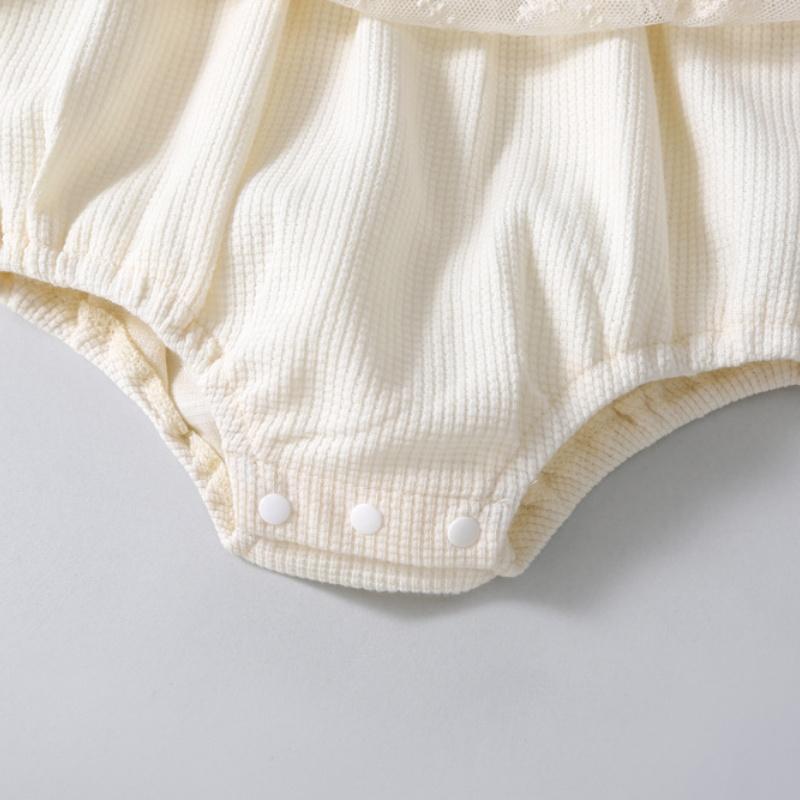 Spring Summer Solid Princess Baby Girl Tutu Skirt Style Bodysuit Toddler Infant Waffle One Piece Lace Party Outfit Play Suit