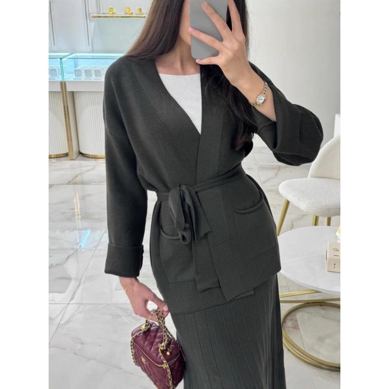 2025 Spring V-neck Cardigan Jacket & Comfortable Midi Skirt Set for Women