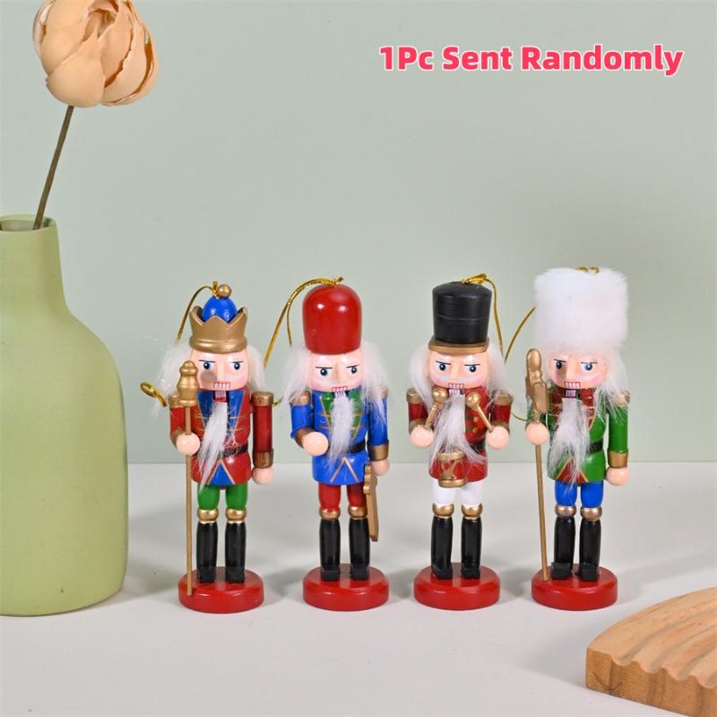 1/4Pcs Soldier Figure Christmas Tree Pendant Mini Wooden Nutcracker Ornament Office Table Xmas Decor Statues Gifts For Friend