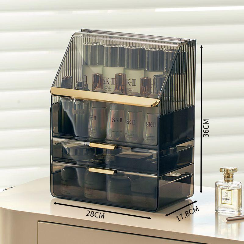 

Premium Cosmetic Storage Box for Vanity Tabletop Luxury Style Transparent Dustproof Organizer Rack for Skincare Lipstick
