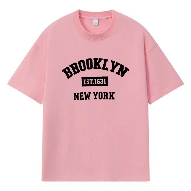 2026 Brooklyn New York Printed Graphic Streetwear Y2k Harajuku Clothes 100% Cotton T Shirt Casual Oversized Summer Men T-shirt