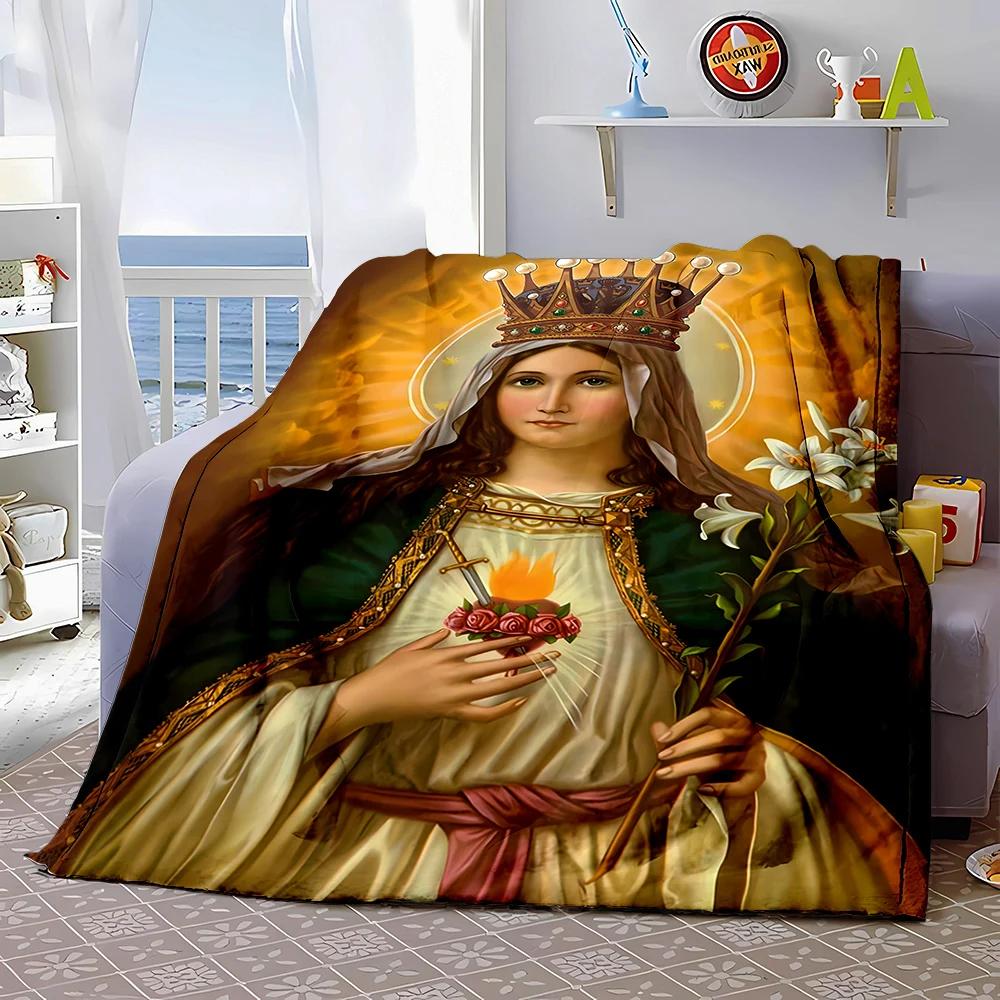 

3D Warm Virgin Mary Pray Blanket,Soft Throw Blanket for Home Bedroom Bed Sofa Picnic Travel Office Rest Cover Blanket Kid‘s Gift 75x90cm