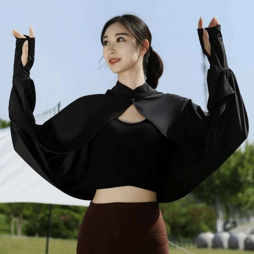 Sweet Solid Color Summer Sunscreen Shawl Sunshade Cloak Thin Ice Silk Cape Arm Sleeves Crop Top Sun Protection Clothing Running