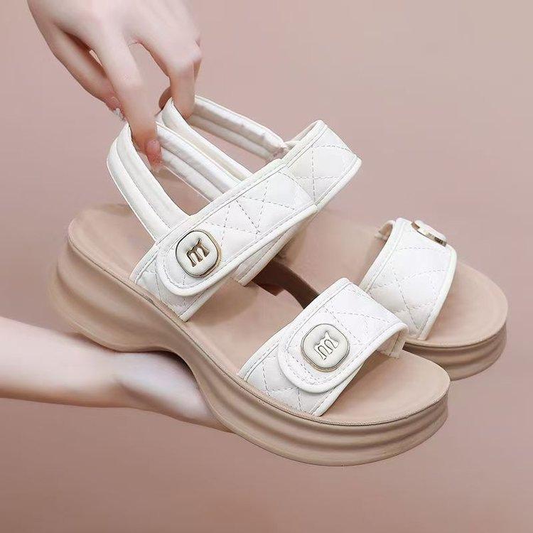 

Женские босоножки на платформе-маффине, новая летняя коллекция 2025, на липучках, простые, с темпераментом, женская обувь для ношения с юбками, пляжная обувь 40