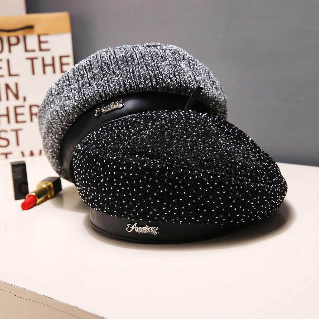 Chic Korean-Style Starry Sky Beret - Versatile Spring/Autumn Letter Hat for Women