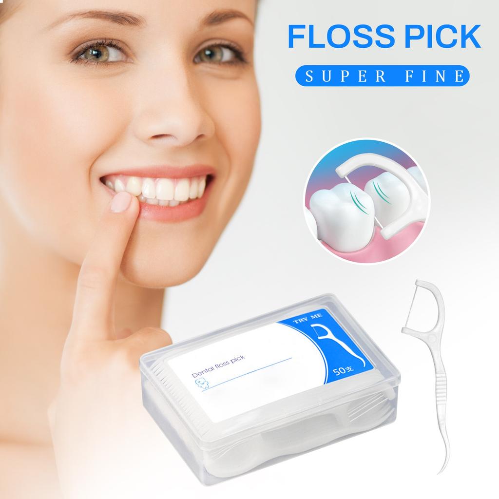 Floss Stick 50pcs Extra Fine Floss Stick Disposable Floss Stick Cleaning Clip Floss Rack For Care Floss,50pcs,