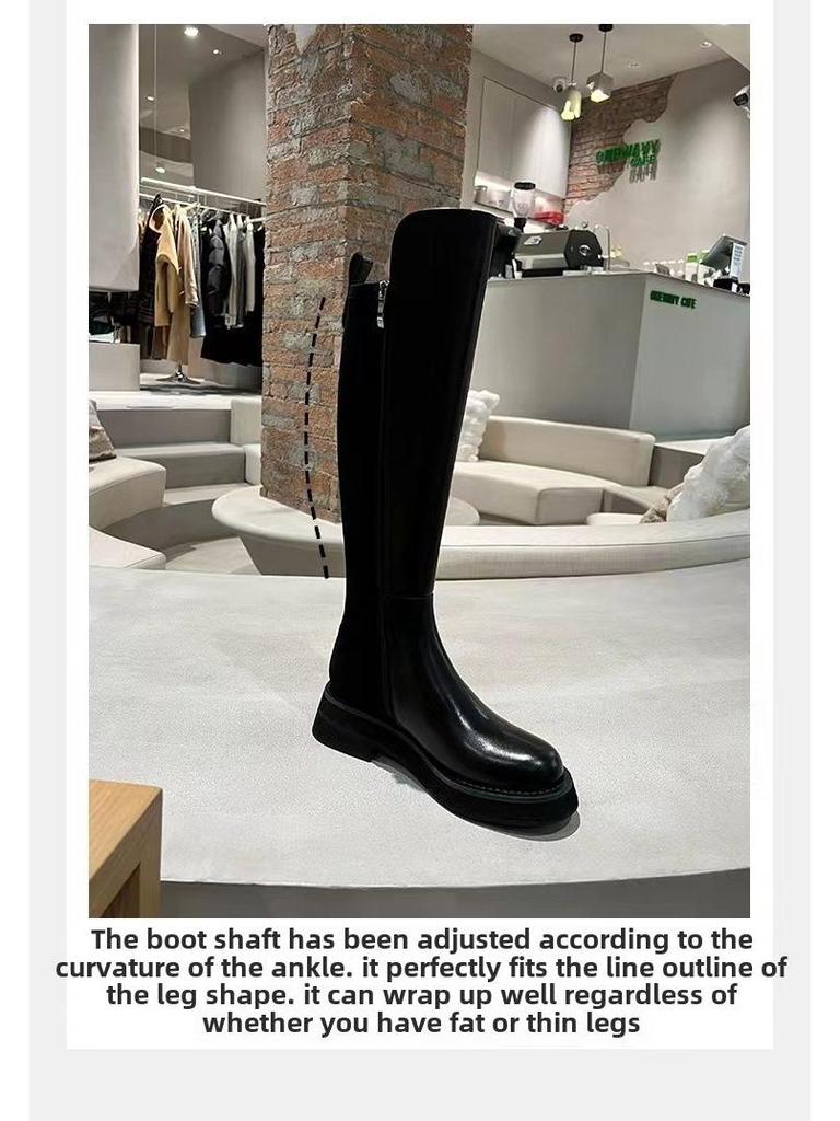 2024 Fall/Winter Women's Real Leather Elastic Knight Boots - Thick-Soled, Small-Sized, Knee-High