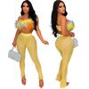 K10179 Women's Summer Sexy Nightclub Feather Camisole and Pants Two-Piece Set