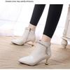 Versatile rhinestone thin heel short boots women's autumn and winter leather bare boots new fashion pointed women's velvet Martin boots